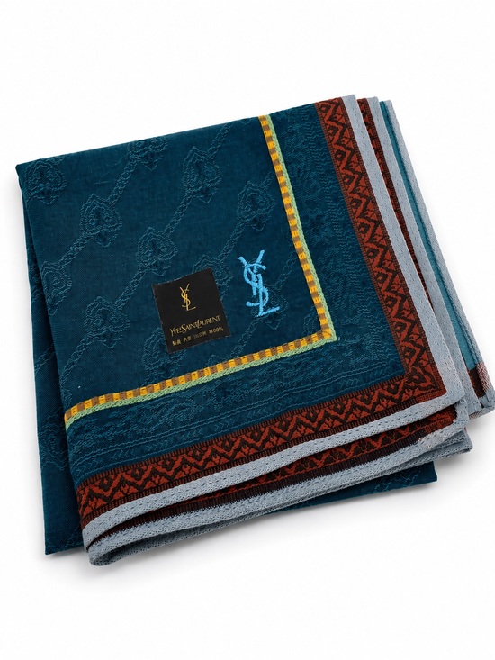 Yves Saint Laurent Accessories - Yves Saint Laurent YSL Vintage Teal Geometric Square Scarf 16”